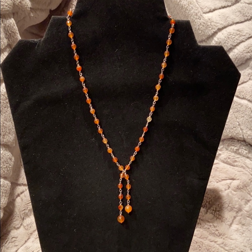 Orange bead station necklace with 1.5 inch drop